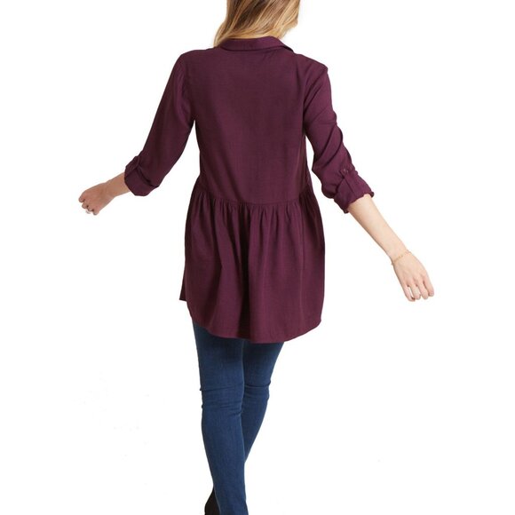 New Ingrid + Isabel Peplum Button Down Shirt Plum Purple Size Small - Picture 2 of 2